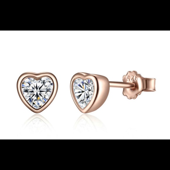 Sterling Silver Rose Gold Plated Heart Studs! - Picture 1 of 5